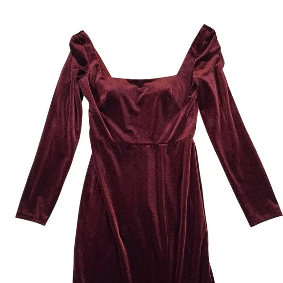 Jenny Yoo Rachel Dark Berry Stretch Velvet Square Neckline Gown‎ Women's Size 2 - Picture 8 of 10